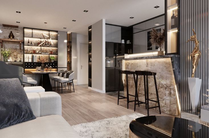 Cho thuê căn hộ 2 phòng ngủ The Miami Vinhomes Smart City, DT 64m2, thiết kế hiện đại